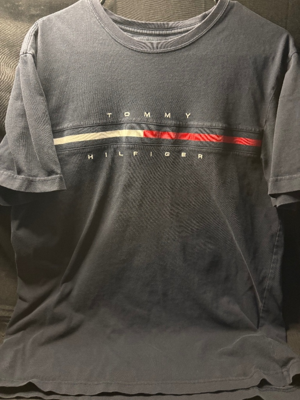 Tommy Hilfiger Flag Stripe Sellout T Shirt Men’s Large Navy Red White Logo.